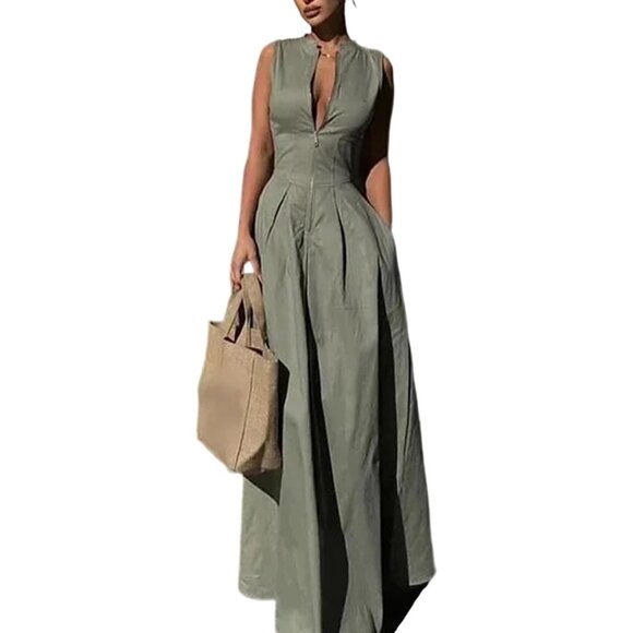 Women's Business Casual Maxi Dress Sleeveless A-Line Summer Work Dress